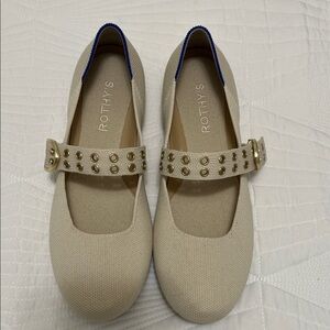 Rothy's Tan Flats with Gold Studded Strap